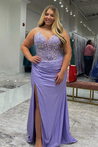 Lilac Spaghetti Straps Corset Formal Dress with Appliques