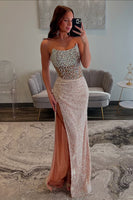 Load image into Gallery viewer, Sparkly Champagne Sequin Mermaid Formal Dress with Beading