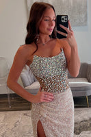 Load image into Gallery viewer, Sparkly Champagne Sequin Mermaid Formal Dress with Beading