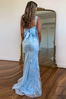 Load image into Gallery viewer, Sparkly Blue Two Pieces Mermaid Long Formal Dress with Sequins
