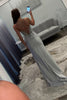 Load image into Gallery viewer, Silver Satin Long Mermaid Corset Formal Dress with Appliques