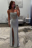 Load image into Gallery viewer, Silver Satin Long Mermaid Corset Formal Dress with Appliques