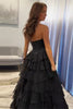 Load image into Gallery viewer, Black Chiffon Tiered A-Line Corset Formal Dress with Beading