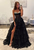 Load image into Gallery viewer, Black Chiffon Tiered A-Line Corset Formal Dress with Beading