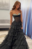 Load image into Gallery viewer, Black Chiffon Tiered A-Line Corset Formal Dress with Beading