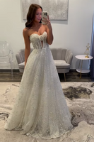 Load image into Gallery viewer, Sparkly White Sequin A-Line Long Corset Formal Dress