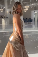 Load image into Gallery viewer, Gold Metallic Sweetheart Long Formal Dress with Slit