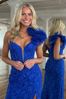 Load image into Gallery viewer, Royal Blue Corset Lace Long Formal Dress with Slit