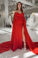 Load image into Gallery viewer, Red Chiffon Sweetheart Sheath Long Formal Dress with Slit