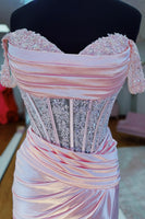 Load image into Gallery viewer, Pink Corset Mermaid Satin Long Formal Dress with Slit