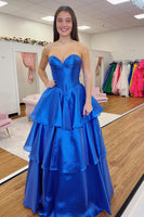 Load image into Gallery viewer, Royal Blue Corset Tiered Long Formal Dress with Ruffles