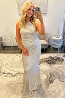 Load image into Gallery viewer, Sparkly Silver Sequin Plus Size Mermaid Long Formal Dress
