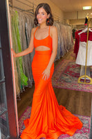 Load image into Gallery viewer, Light Blue Satin Cut Out Mermaid Long Formal Dress