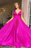 Load image into Gallery viewer, Fuchsia Corset A Line Long Formal Dress with Pleats