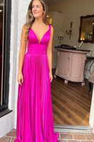 Load image into Gallery viewer, Fuchsia Corset A Line Long Formal Dress with Pleats