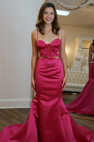 Load image into Gallery viewer, Red Mermaid Satin Spaghetti Straps Long Formal Dress