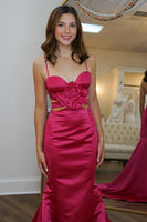 Load image into Gallery viewer, Red Mermaid Satin Spaghetti Straps Long Formal Dress