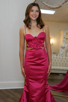 Load image into Gallery viewer, Red Mermaid Satin Spaghetti Straps Long Formal Dress