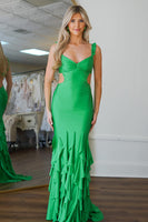 Load image into Gallery viewer, Green Sheath Cut Out Long Formal Dress with Ruffles