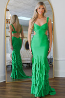 Load image into Gallery viewer, Green Sheath Cut Out Long Formal Dress with Ruffles