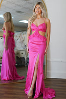 Load image into Gallery viewer, Fuchsia Ruffled Sheath Long Formal Dress with Slit