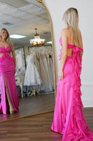 Load image into Gallery viewer, Fuchsia Ruffled Sheath Long Formal Dress with Slit