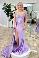 Load image into Gallery viewer, Lilac Corset Satin Long Formal Dress with Rhinestone