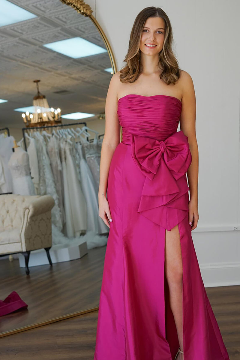 Load image into Gallery viewer, Fuchsia Mermaid Strapless Long Formal Dress with Slit