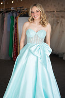 Load image into Gallery viewer, Light Green Corset Glitter Satin Long Formal Dress