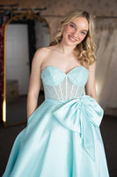 Load image into Gallery viewer, Light Green Corset Glitter Satin Long Formal Dress
