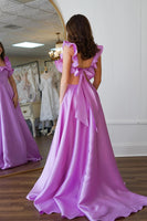 Load image into Gallery viewer, Lavender Ruffled A Line Long Formal Dress with Bow