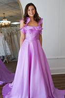 Load image into Gallery viewer, Lavender Ruffled A Line Long Formal Dress with Bow