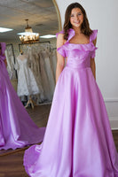 Load image into Gallery viewer, Lavender Ruffled A Line Long Formal Dress with Bow