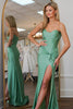 Load image into Gallery viewer, Sage Sheath Corset Satin Long Formal Dress with Slit