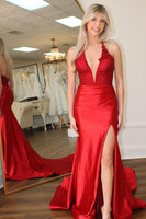 Load image into Gallery viewer, Sparkly Red Beaded Corset Long Formal Dress with Slit