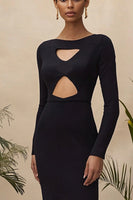 Load image into Gallery viewer, Black Scoop Neck Mermaid Long Formal Dress with Long Sleeves