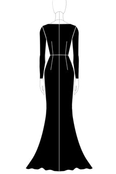Black Scoop Neck Mermaid Long Formal Dress with Long Sleeves