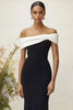 Load image into Gallery viewer, White Black Off the Shoulder Mermaid Long Formal Dress