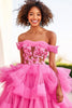 Load image into Gallery viewer, Fuchsia Tulle Ruffled Ball Gown Long Formal Dress with Appliques