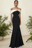 Load image into Gallery viewer, White Black Satin Mermaid Off the Shoulder Long Formal Dress