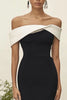 Load image into Gallery viewer, White Black Satin Mermaid Off the Shoulder Long Formal Dress