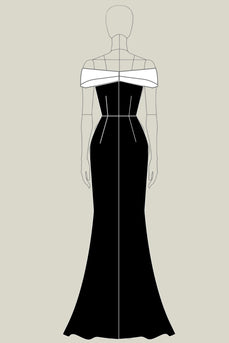 White Black Satin Mermaid Off the Shoulder Long Formal Dress