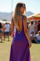 Load image into Gallery viewer, Dark Purple Beaded A-Line Long Formal Dress with Slit