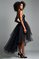 Load image into Gallery viewer, Black A Line Sweetheart Tulle High-Low Formal Dress