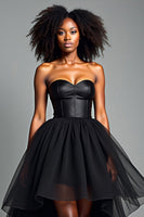 Load image into Gallery viewer, Black A Line Sweetheart Tulle High-Low Formal Dress