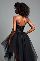 Load image into Gallery viewer, Black A Line Sweetheart Tulle High-Low Formal Dress