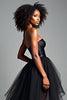 Load image into Gallery viewer, Black A Line Sweetheart Tulle High-Low Formal Dress