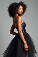 Load image into Gallery viewer, Black A Line Sweetheart Tulle High-Low Formal Dress