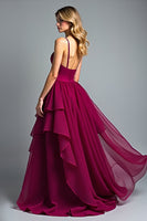 Load image into Gallery viewer, Burgundy Chiffon Tiered High Low A Line Long Formal Dress