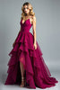 Load image into Gallery viewer, Burgundy Chiffon Tiered High Low A Line Long Formal Dress